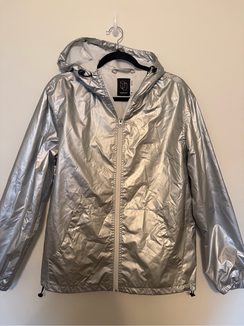 Original Use Metallic Silver Hooded Windbreaker Jacket Women’s S Target Y2K